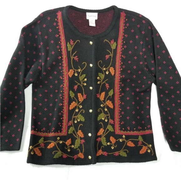 Elegant Black Cardigan with Floral Accents - Picture 1 of 10